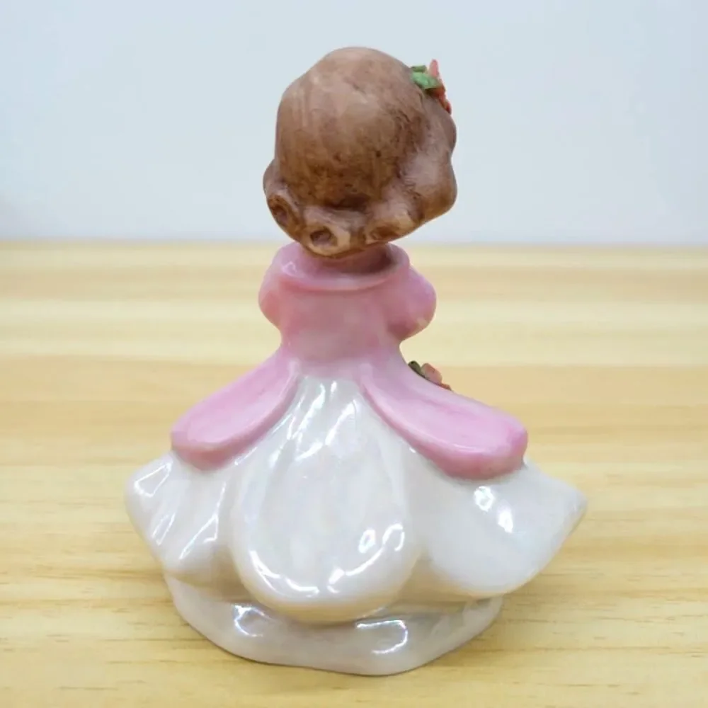 Vintage Pink & Lustery Girl with Applied Flowers Ceramic Figurine